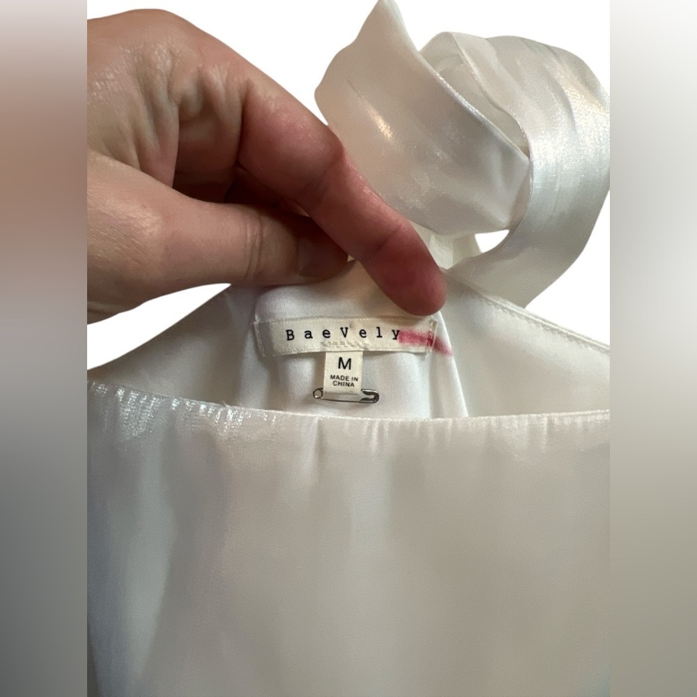 Baevely white satin shiny mini short sleeve dress - Picture 3 of 6